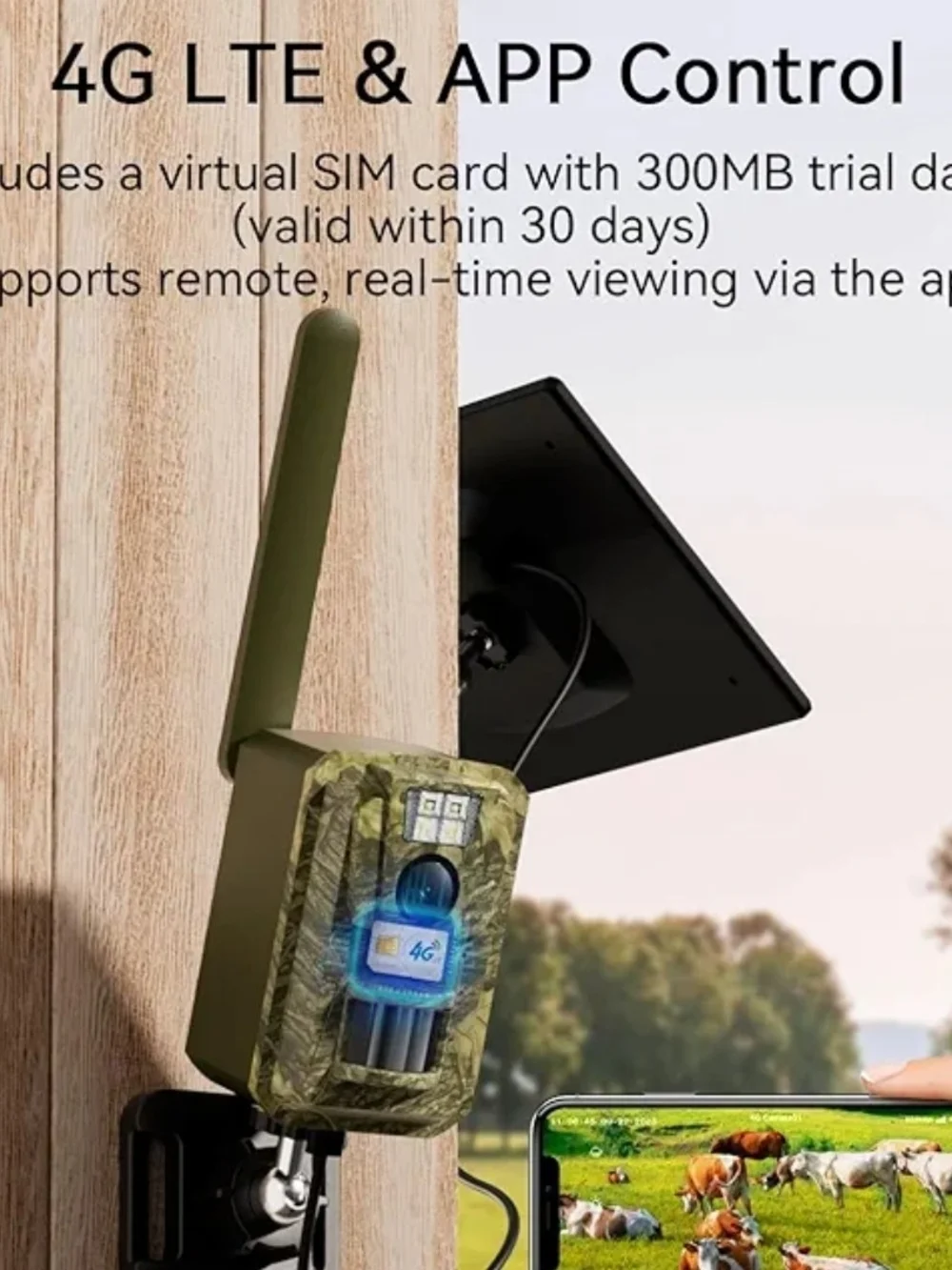 4G LTE Camouflage Solar Trail Camera with Night Vision & Motion Sensor